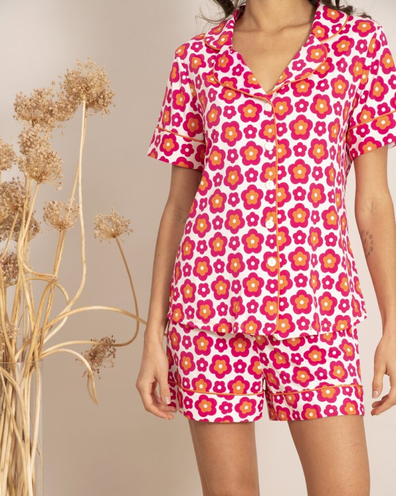 Conjunto Short Clássico - Fluity Floral Rosa e Laranja - Col. July - Image 3