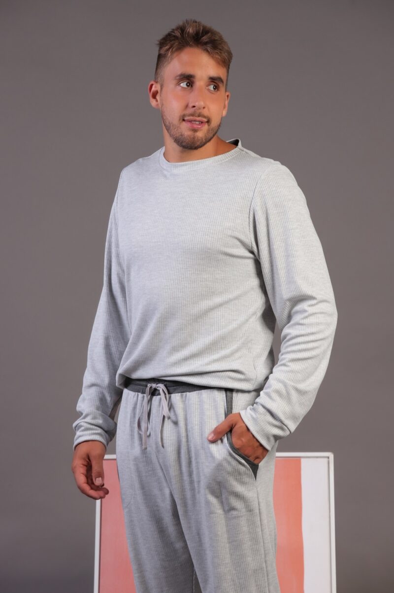 Pijama Masculino Manga Longa - Modal Canelado Mescla - Col. Versus