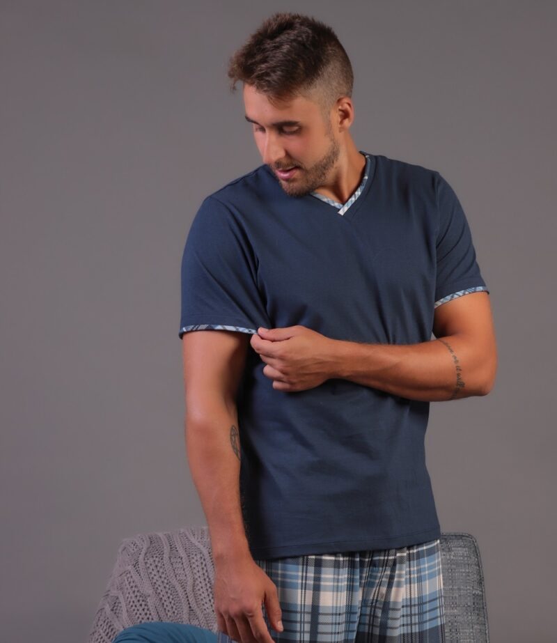 Conjunto Masculino Manga Curta - Malha Xadrez Marinho - Col. Edu - Image 2