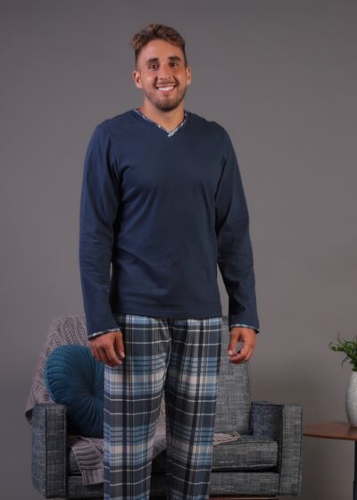 Conjunto Masculino Manga Longa - Malha Xadrez Marinho - Col. Edu
