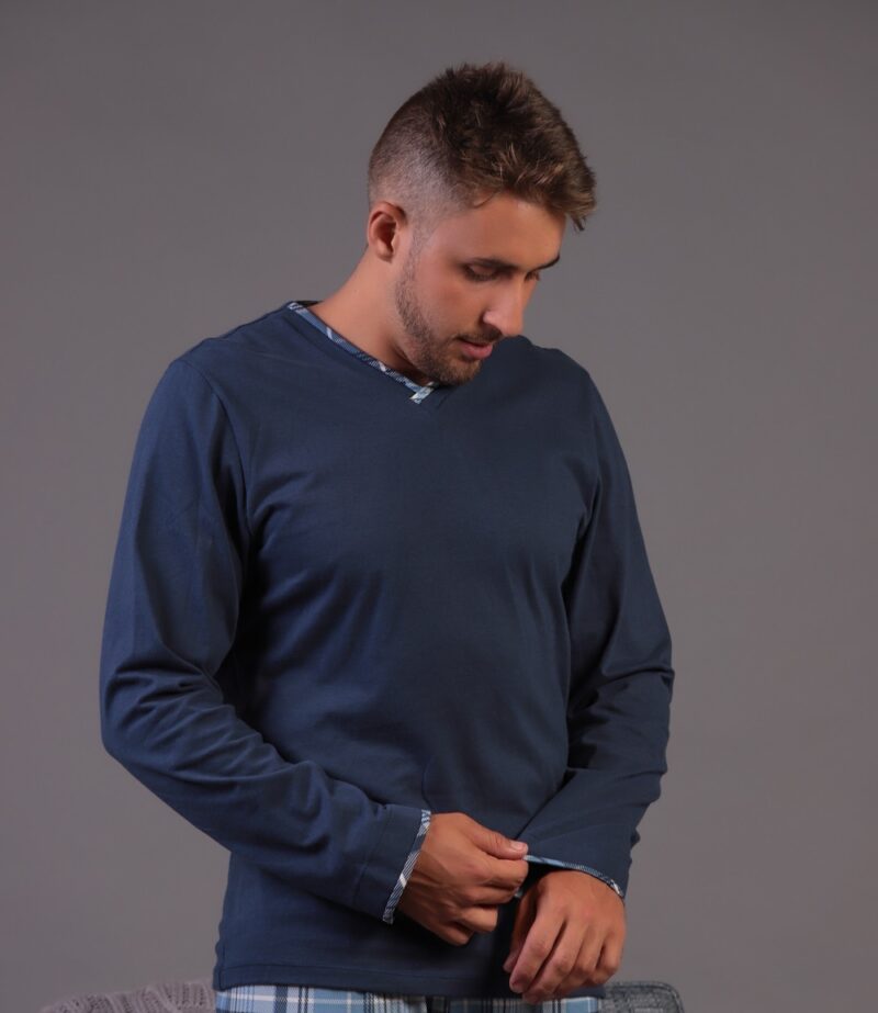 Conjunto Masculino Manga Longa - Malha Xadrez Marinho - Col. Edu - Image 2