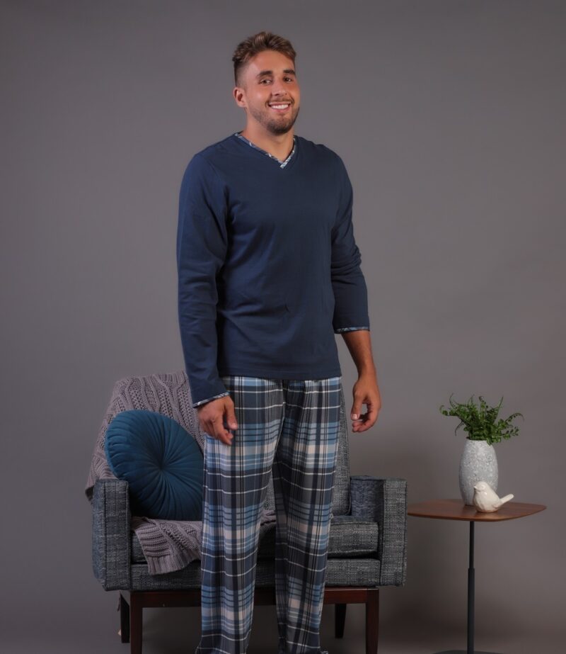 Conjunto Masculino Manga Longa - Malha Xadrez Marinho - Col. Edu - Image 4