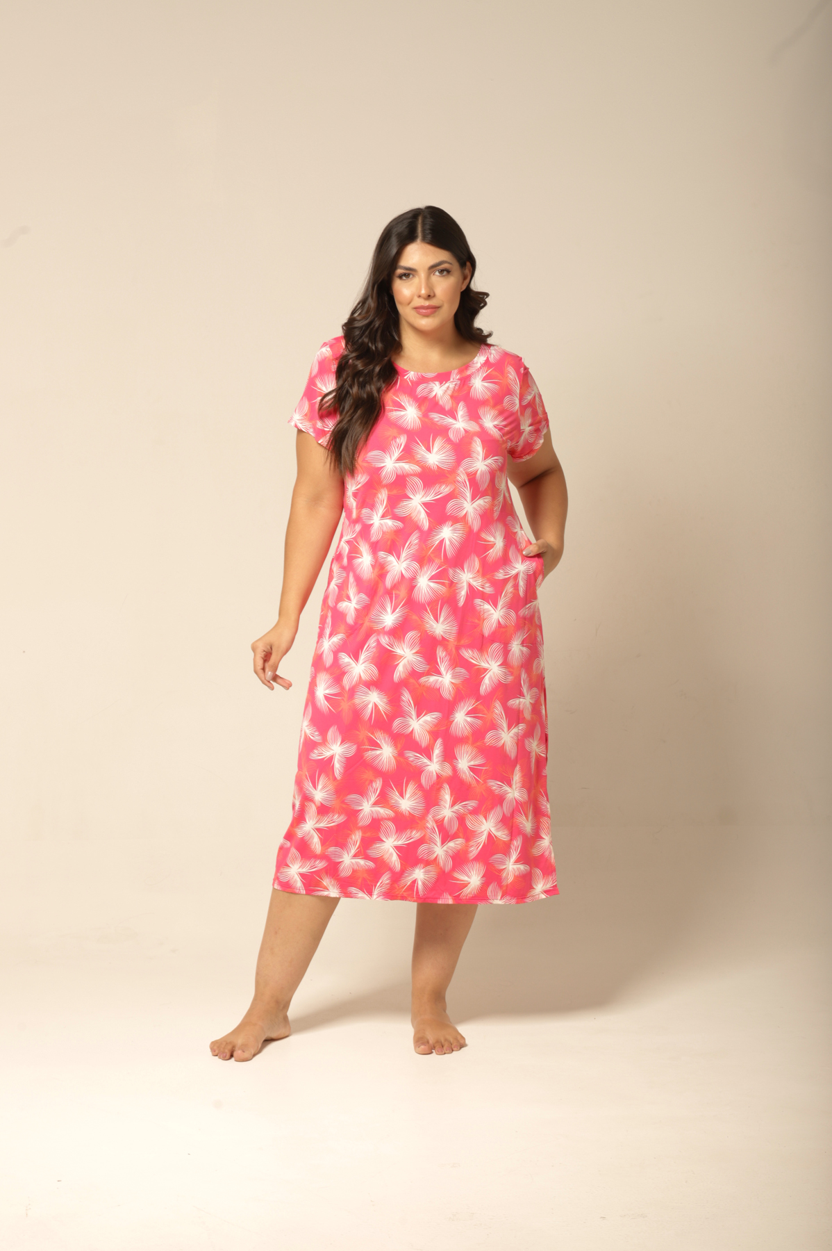 Kaftan Midi Fluity - Borboletas Rosa - Col. Motivação
