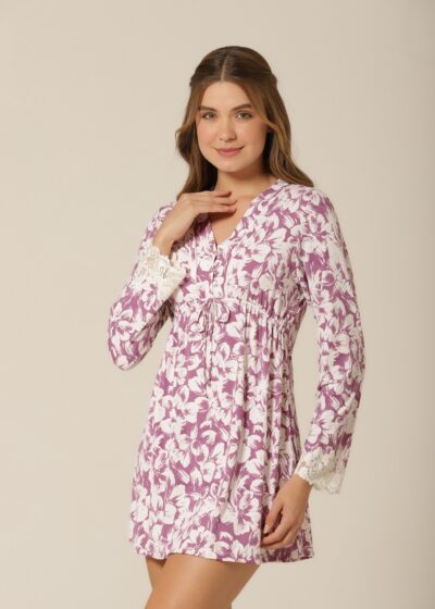 Bata Manga Longa - Fluity Floral Lilás - Col. Flower