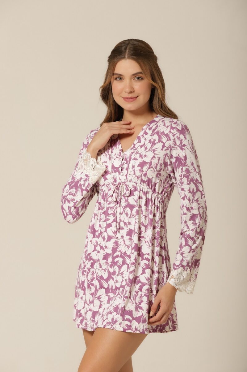 Bata Manga Longa - Fluity Floral Lilás - Col. Flower