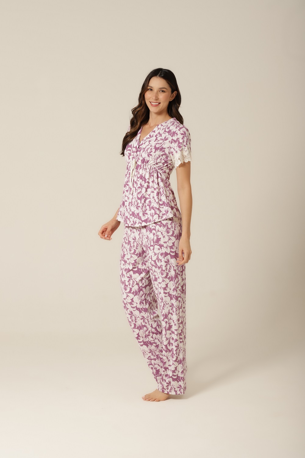 Conjunto Pijama Manga Curta - Fluity Floral Lilás - Col. Flower - Imagem 6