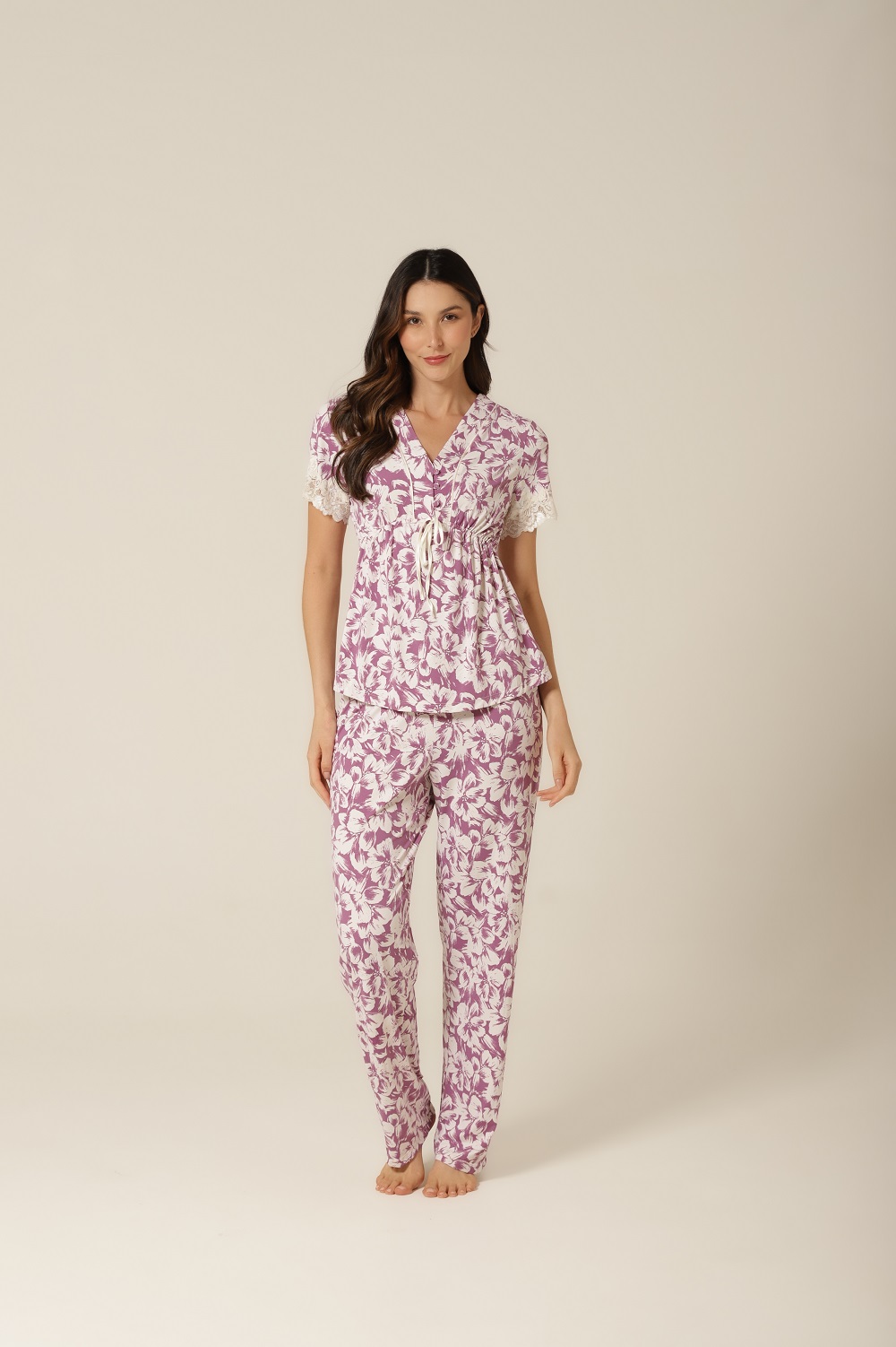 Conjunto Pijama Manga Curta - Fluity Floral Lilás - Col. Flower - Imagem 2