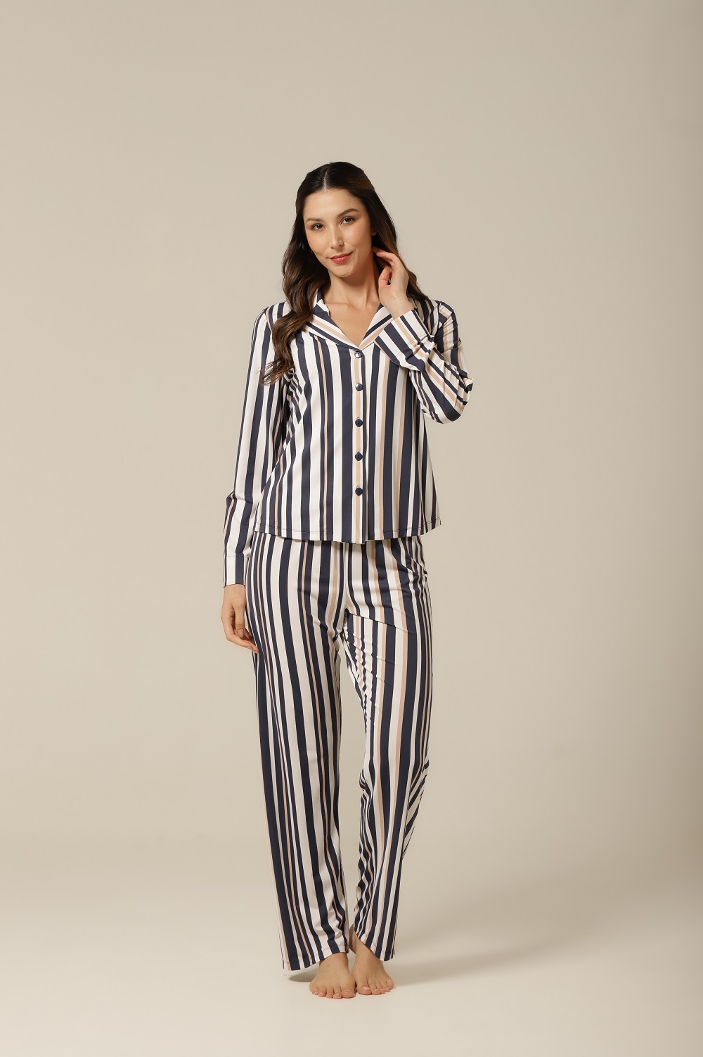 Conjunto Pijama Clássico M.Longa - Fluity Listras - Col.Idôle