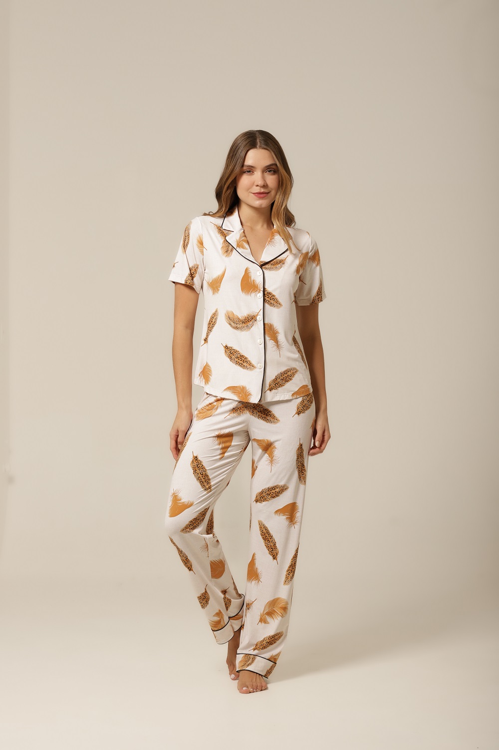 Conjunto Pijama Clássico M.Curta - Fluity Penas - Col. J'Adore