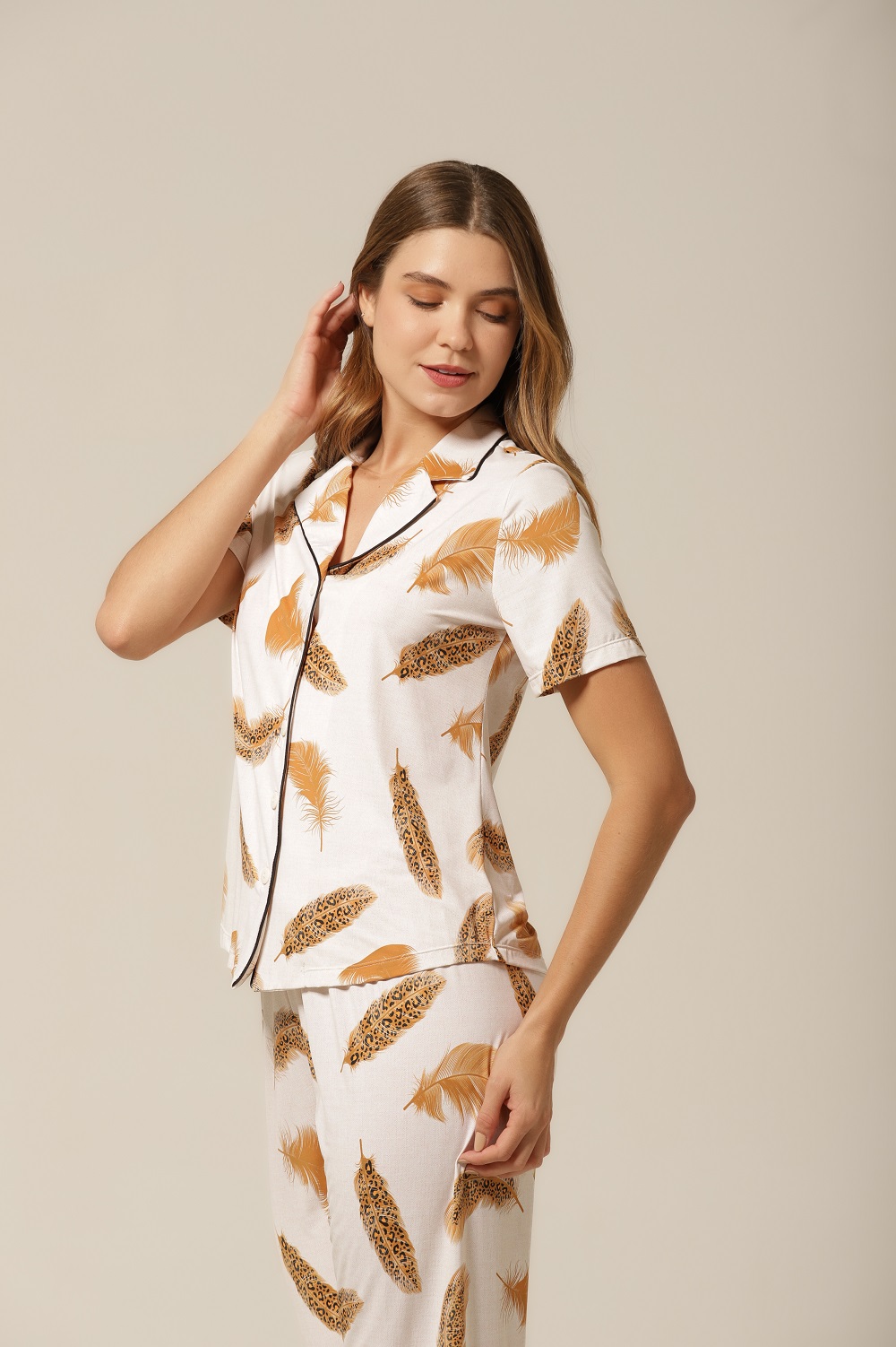 Conjunto Pijama Clássico M.Curta - Fluity Penas - Col. J'Adore - Imagem 4