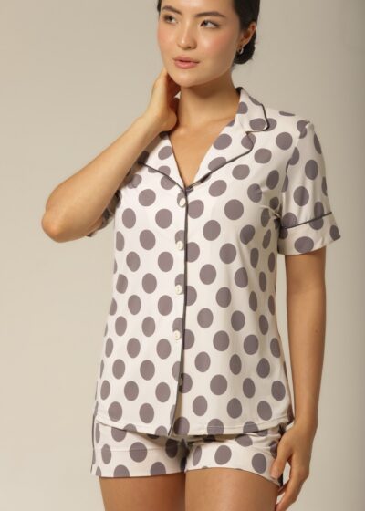 Alternative view of Conjunto Short Clássico M. Curta - Fluity Poá Cinza - Col. Emoções