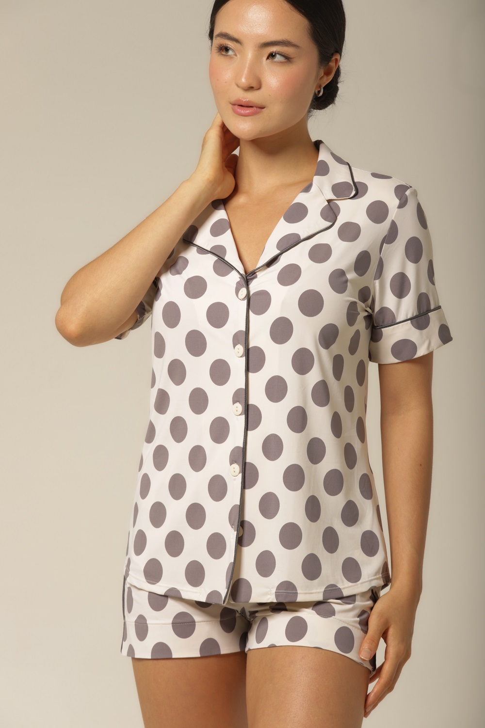 Conjunto Short Clássico M. Curta - Fluity Poá Cinza - Col. Emoções - Imagem 2