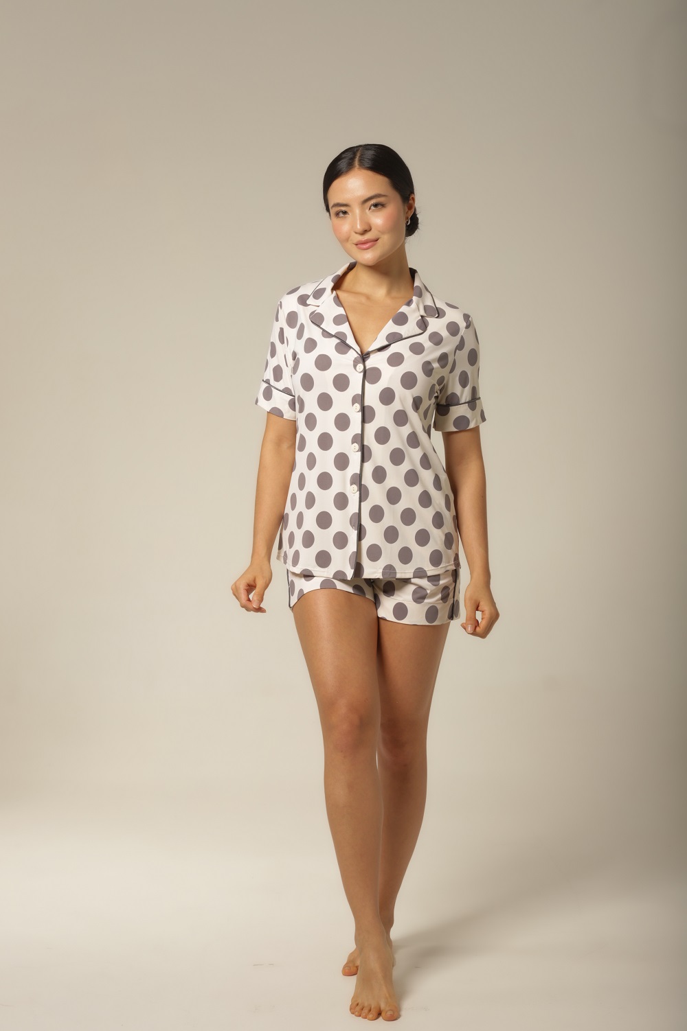 Conjunto Short Clássico M. Curta - Fluity Poá Cinza - Col. Emoções - Imagem 3