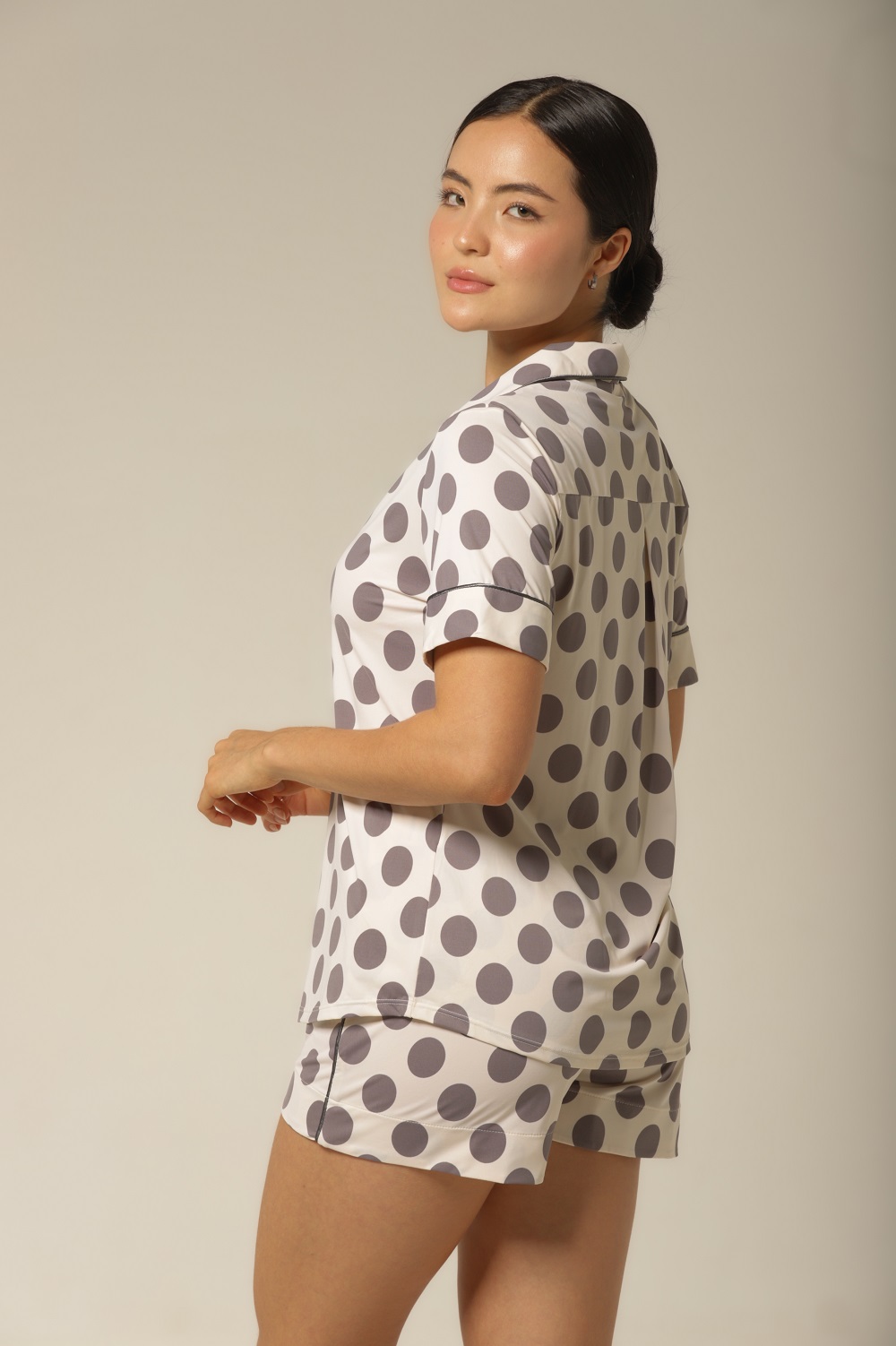 Conjunto Short Clássico M. Curta - Fluity Poá Cinza - Col. Emoções - Imagem 6