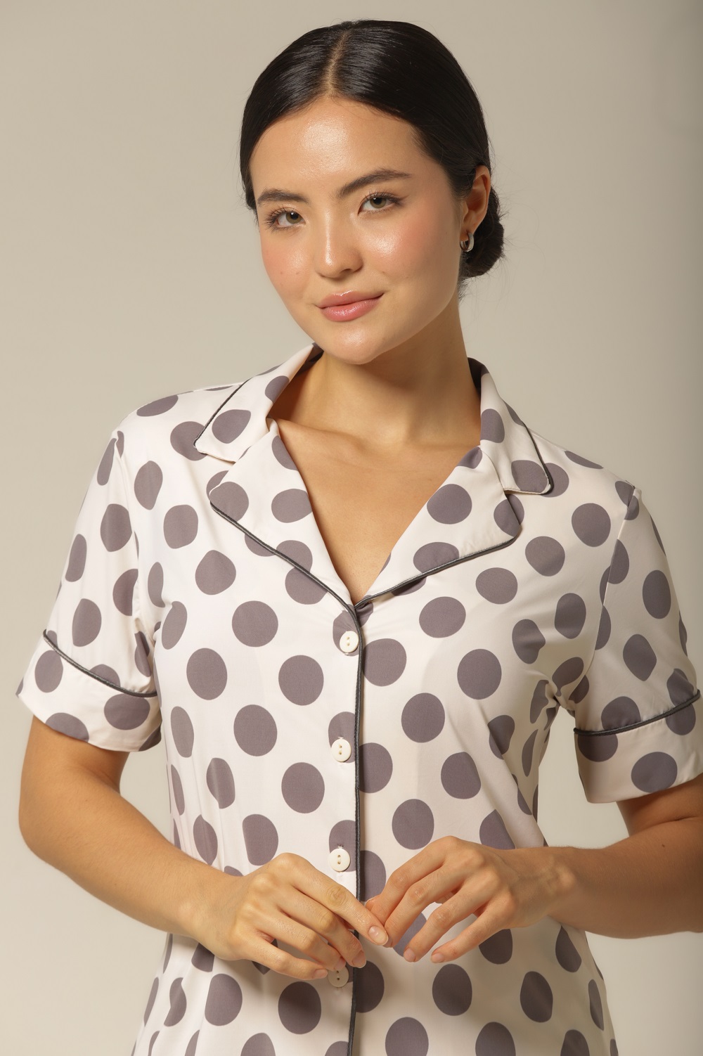 Conjunto Short Clássico M. Curta - Fluity Poá Cinza - Col. Emoções - Imagem 4