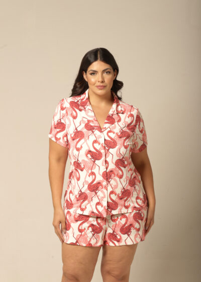 Conjunto Short Clássico - Fluity Flamingo - Col. Sol e Brisa