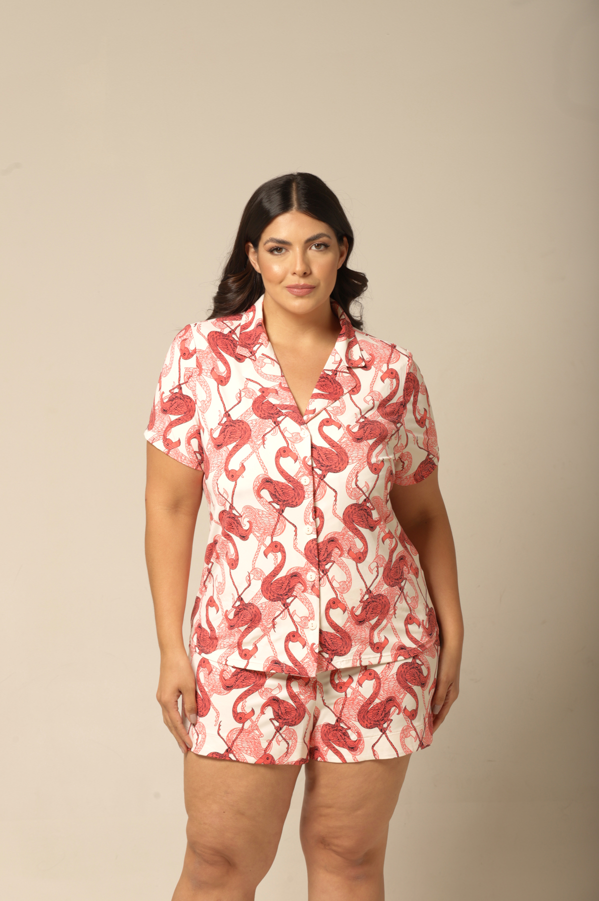 Conjunto Short Clássico - Fluity Flamingo - Col. Sol e Brisa