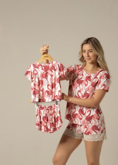 Conjunto Short M.Curta Infantil - Fluity Flamingo - Col. Sol e Brisa