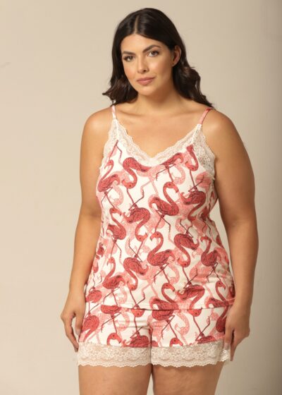 Conjunto Short Doll Alça - Fluity Flamingo - Col. Sol e Brisa