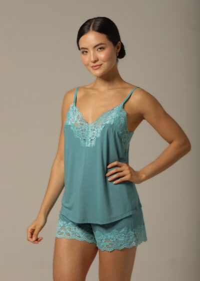 Conjunto Short Doll Alça - Visco Turquesa - Col. Céu Aberto