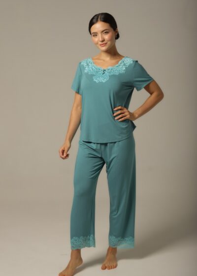 Conjunto Pijama Capri - Visco Turquesa - Col. Céu Aberto