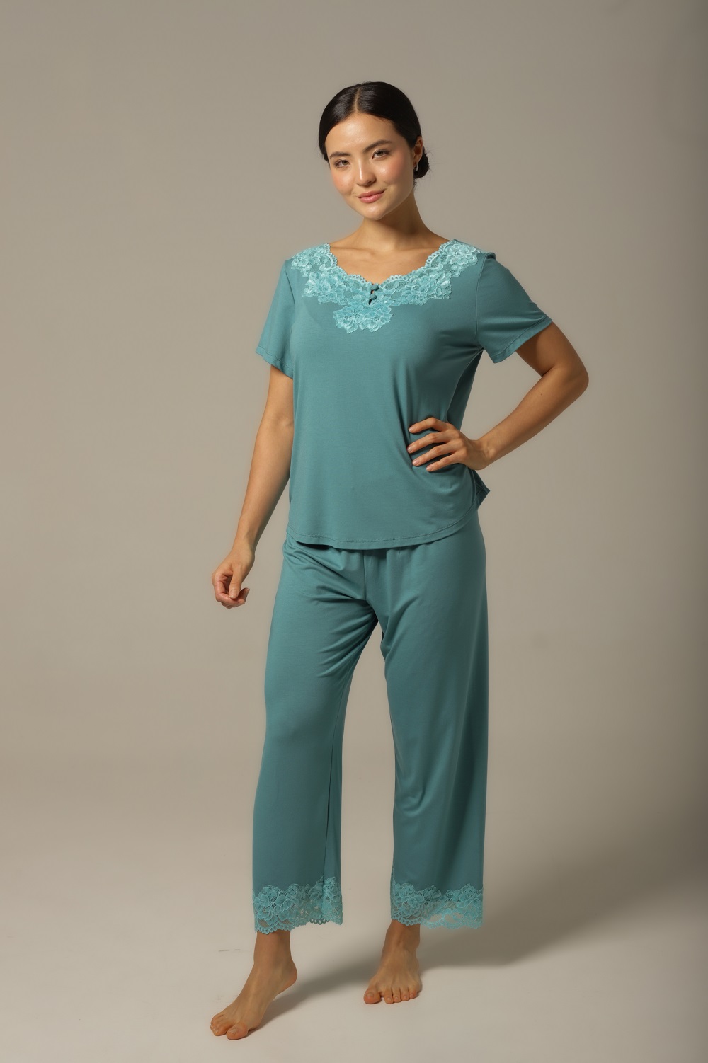Conjunto Pijama Capri - Visco Turquesa - Col. Céu Aberto