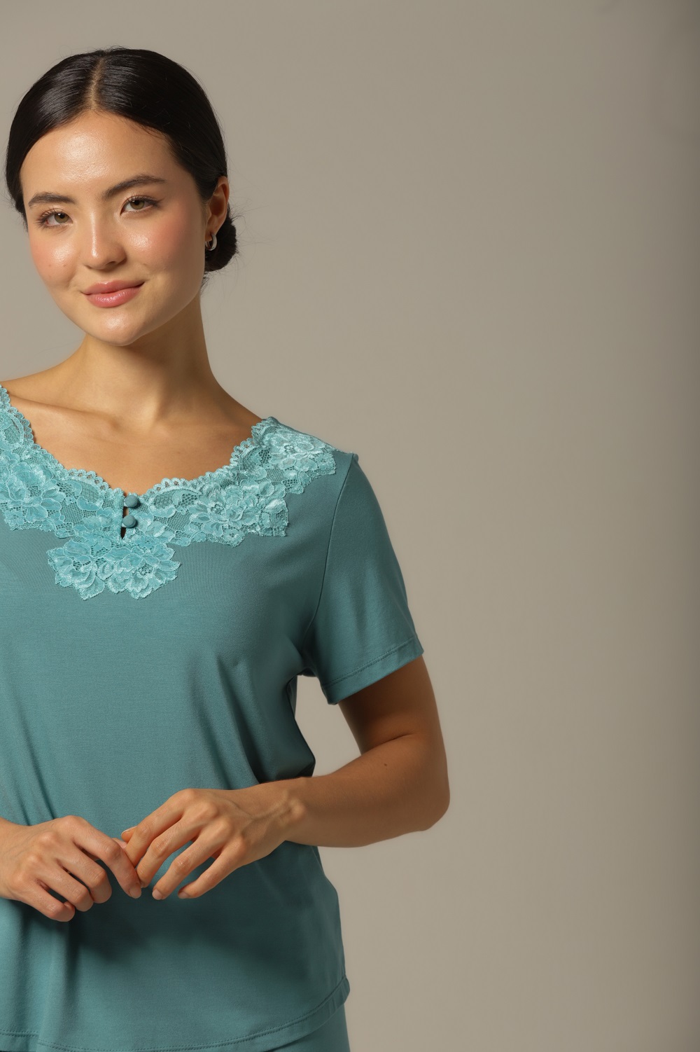 Conjunto Pijama Capri - Visco Turquesa - Col. Céu Aberto - Imagem 3