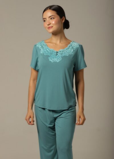 Alternative view of Conjunto Pijama Capri - Visco Turquesa - Col. Céu Aberto