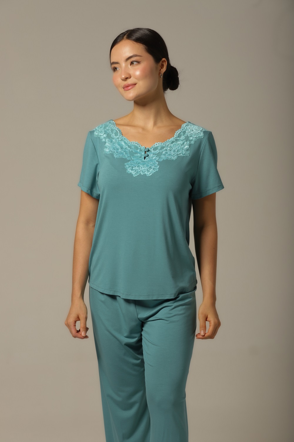 Conjunto Pijama Capri - Visco Turquesa - Col. Céu Aberto - Imagem 2