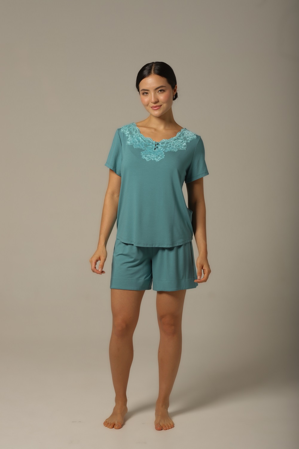 Conjunto Short M.Curta - Visco Turquesa - Col. Céu Aberto