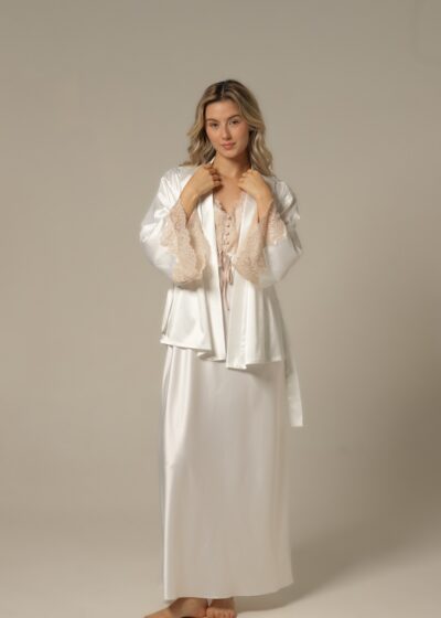 Camisola Regata Longa - Cetim Off - Col. Raios e Renda