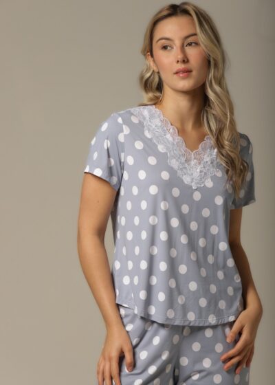 Alternative view of Conjunto Pijama M.Curta - Fluity Poá - Col. Verão Essencial