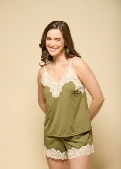 Conjunto Short Doll Alça Fluity Verde Coleção Silêncio da Noite