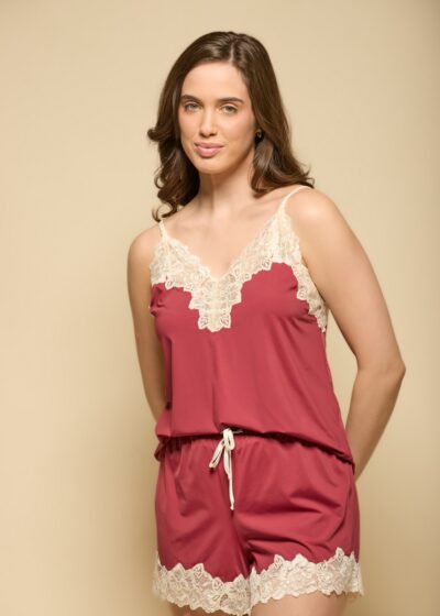 Conjunto Short Doll Alça Fluity Vinho Coleção Silêncio da Noite