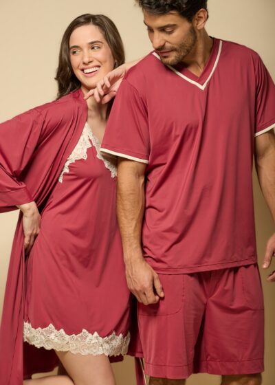 Alternative view of Conjunto Pijama Masculino Bermuda Fluity Vinho Coleção Silêncio da Noite Gola V