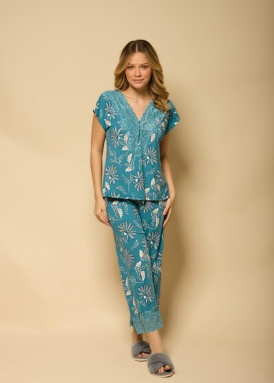 Alternative view of Conjunto de Pijama Capri Fluity Floral Turquesa Brisa Serena