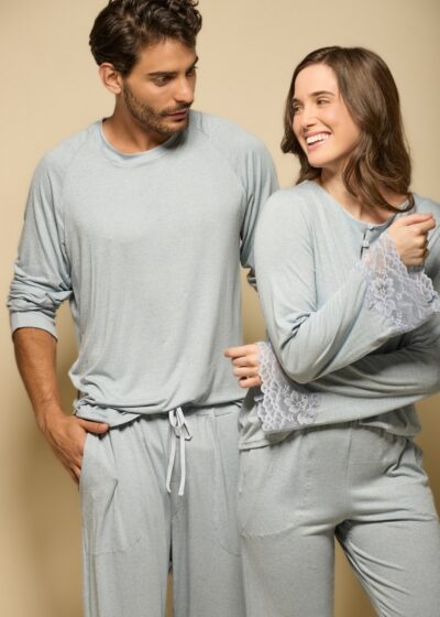Alternative view of Pijama Masculino Manga Longa Malha Tricot Azul Coleção Alma Leve